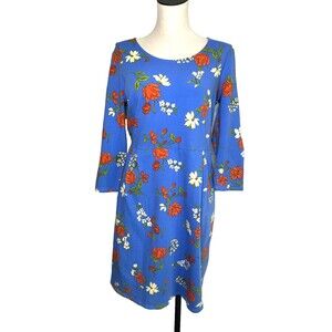Lands' End Blue Floral Dress Knit Stretch Casual Pockets Size Medium NWOT